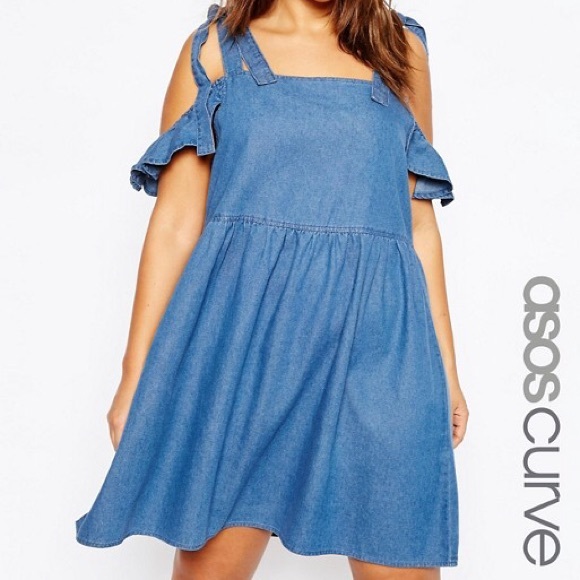 ASOS Curve Dresses & Skirts - ASOS Curve Denim Easy Smock Dress W/Cold Shoulder